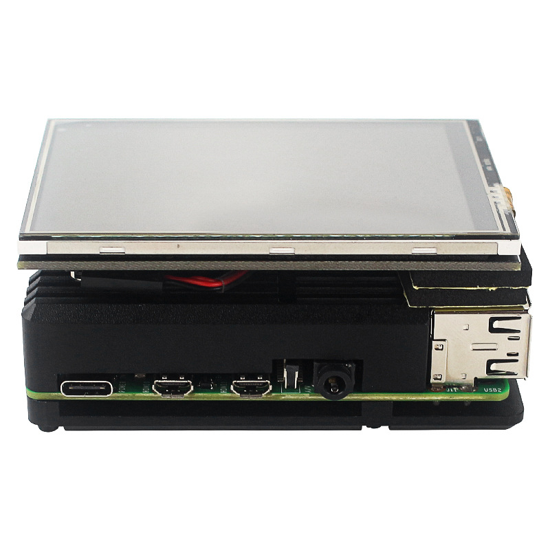 Aluminijsko kućište za Raspberry Pi 4B s 3,5-inčnim dodirnim zaslonom i dvostrukim ventilatorima za hlađenje