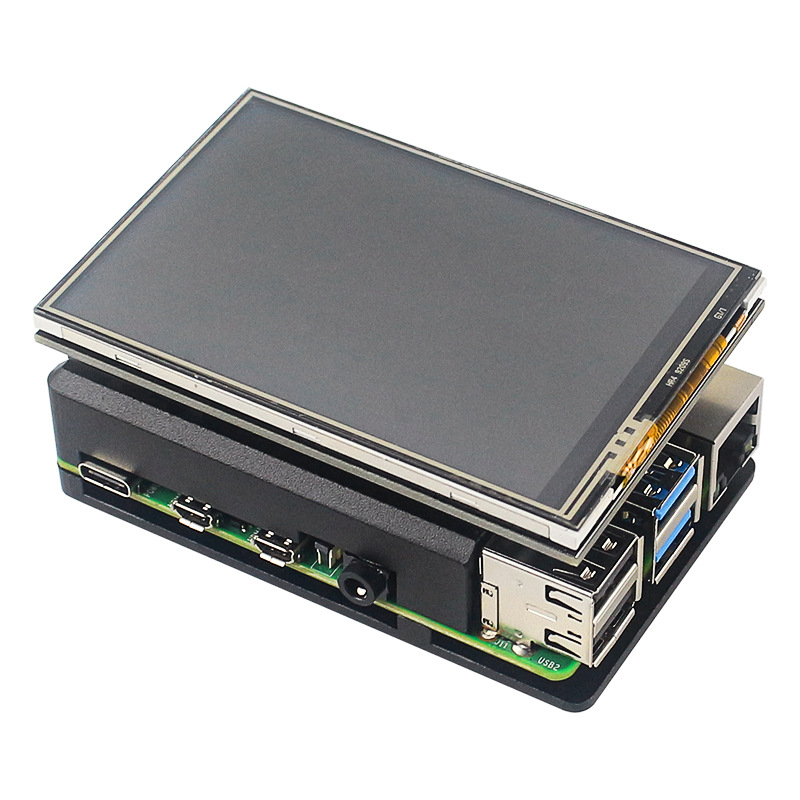 Aluminijsko kućište za Raspberry Pi 4B s 3,5-inčnim dodirnim zaslonom i dvostrukim ventilatorima za hlađenje