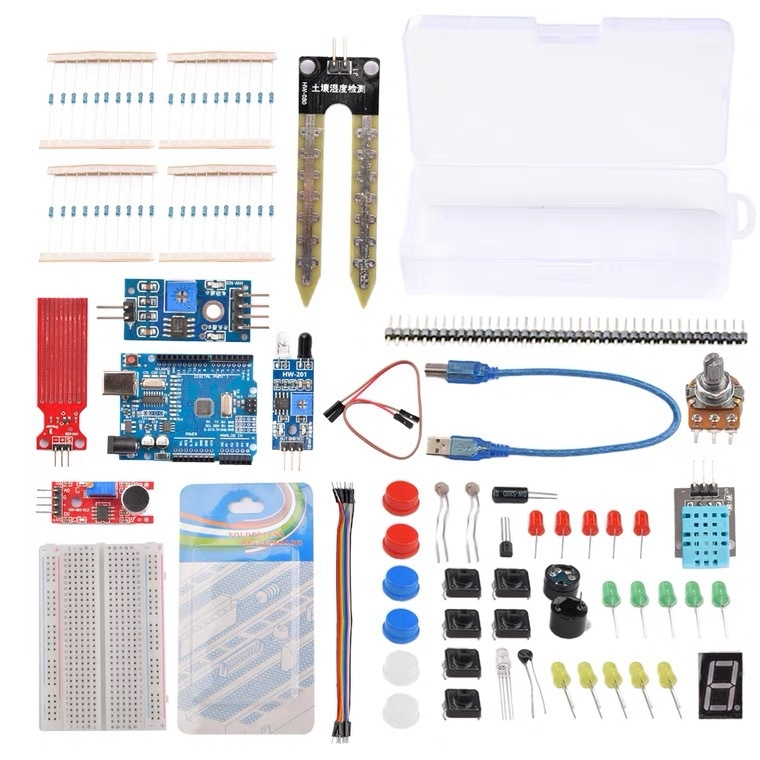 Kompatibilno s UNO R3: set od 400 rupa, breadboard s prekidačem, modul senzora za izbjegavanje prepreka i LED svjetlo.