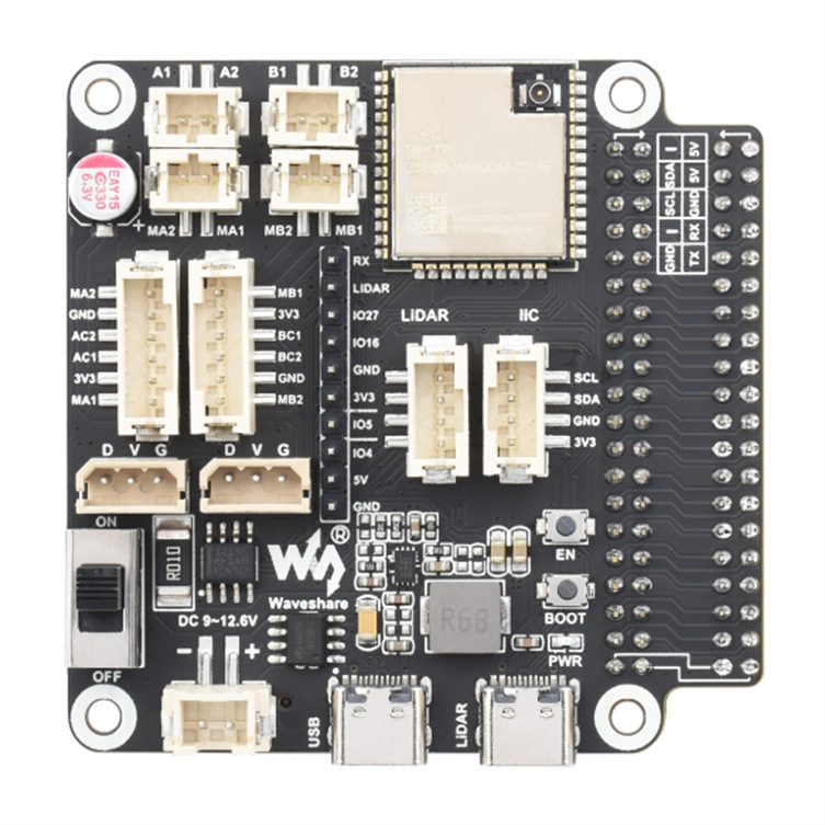 Univerzalna ploča za upravljanje robotom s Wi-Fi, Bluetooth i ESP-NOW — kompatibilna s Raspberry Pi; sučelja: upravljanje motorom, servo bus sučelje, LiDAR, devetosni IMU, I2C, 40-pin proširenje
