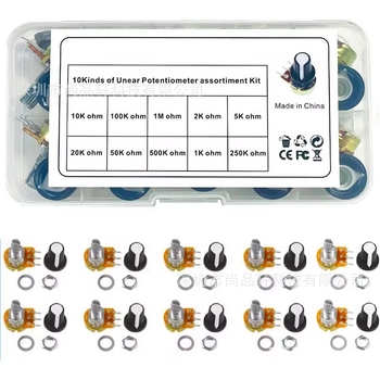 WH148 potenciometarski prekidač, 15 mm, paket od 10 komada, opcije otpora: B1K, 1K, 10K, 20K, 50K, 100K, 1M
