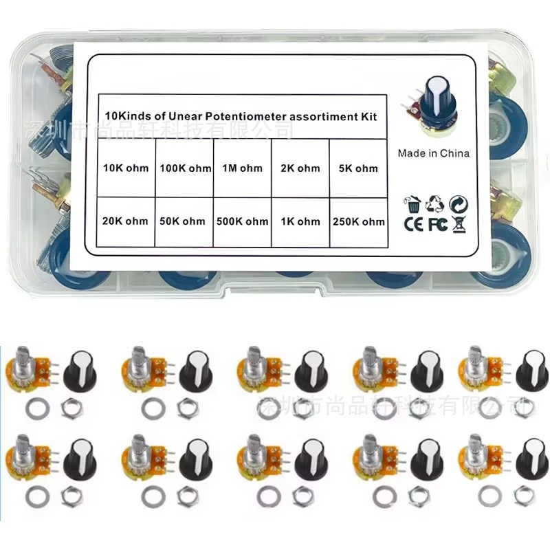 WH148 potenciometarski prekidač, 15 mm, paket od 10 komada, opcije otpora: B1K, 1K, 10K, 20K, 50K, 100K, 1M