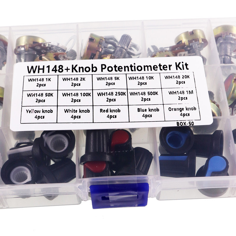 20 komada u kutiji – WH148 potenciometar prekidač s kapom za gumb, 15 mm, jednokanalni, B5K10K20K/50K/100K