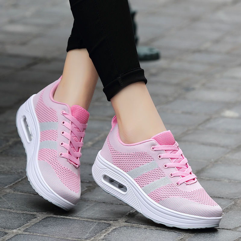 Женски Flyknit обувки с въздушна подложка, пролетно-ежедневни спортни обувки, модна дебела подметка за повишаване на височината, рокинг обувки