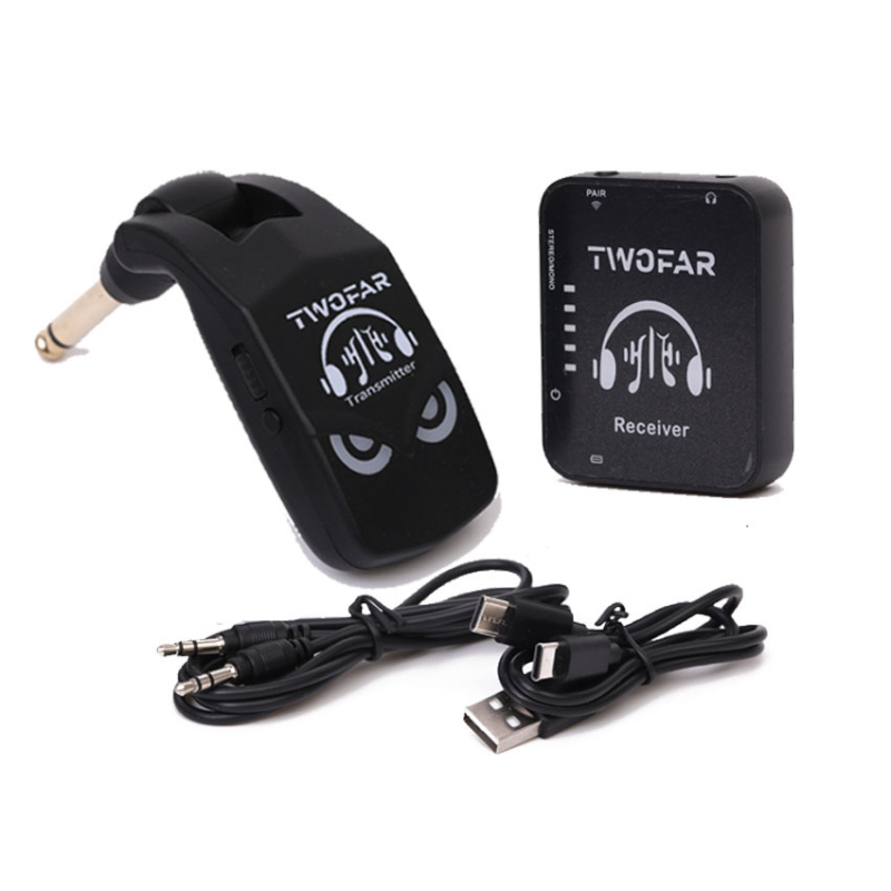 Vezeték nélküli in-ear monitor átjátszó rendszer elektromos gitárhoz és basszushoz — adó és vevő, dedikált csatlakozóval