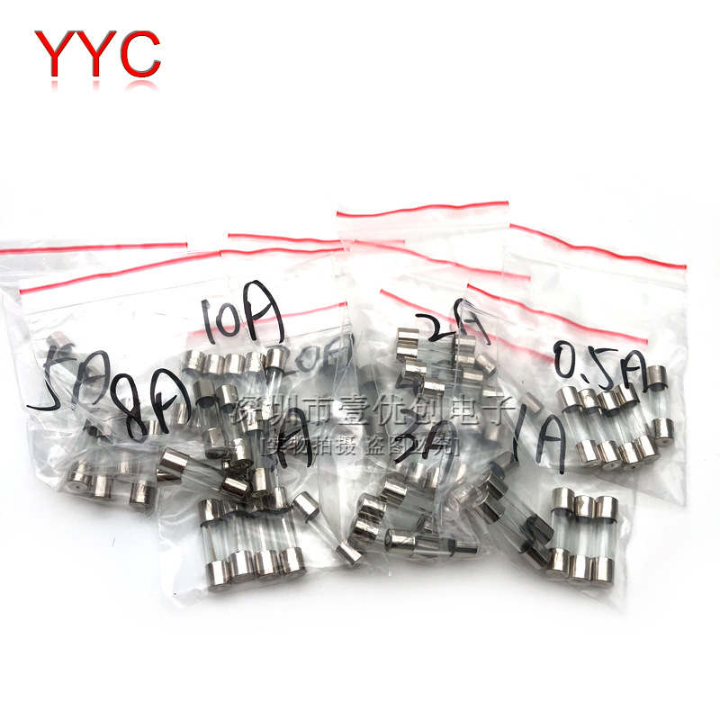 Set staklenih osigurača elemenata, 6×30 mm, 2/5/10/15 A, 250 V, 10 tipova, po 5 komada