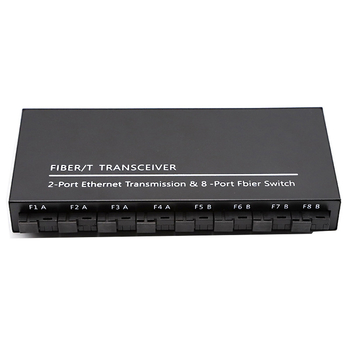 Gigabitni optični transceiver, 8 optičnih portova i 2 električna porta, jednomodni, jednovlaknasti optični spoj, SC priključak, agregacijski kaskadni prekidač, 3 km