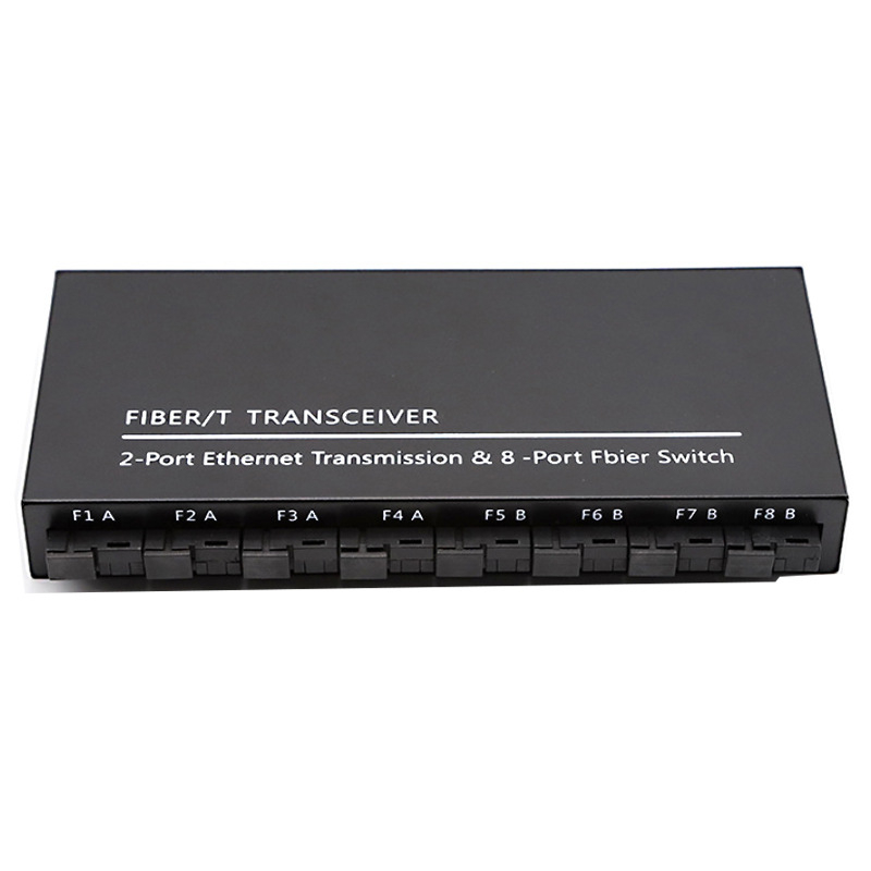 Gigabitni optični transceiver, 8 optičnih portova i 2 električna porta, jednomodni, jednovlaknasti optični spoj, SC priključak, agregacijski kaskadni prekidač, 3 km