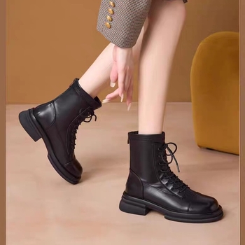 Botine Martin pentru femei, toc gros și talpă groasă, stil britanic, botine elegante, confortabile și versatile pentru toamnă-iarnă.
