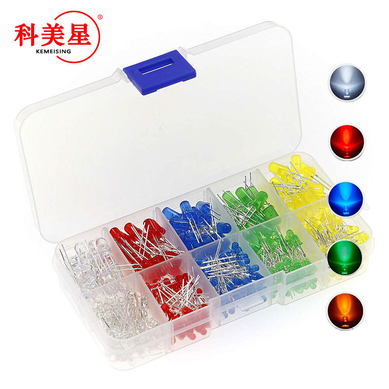 F3 F5 3mm/5mm LED dioda, u kutiji, 500 komada (po 100 komada po boji, 5 boja)