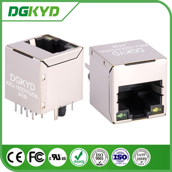 KRJ-180DYGZNL Vertikalni RJ45 konektor, 180° ravno umetanje, 100 Mbps integrirani filtr s LED-om