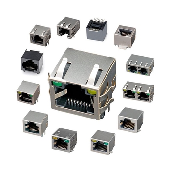 LED RJ45 konektor, 180-stupňový, s integrovaným transformátorom a filtrom, RJ45 samica