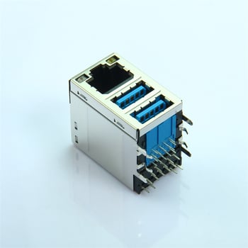 RJ45+ USB 3.0 dvojvrstvový samičí konektor s integrovaným transformátorovým filtrom a LED gigabitovým rozhraním