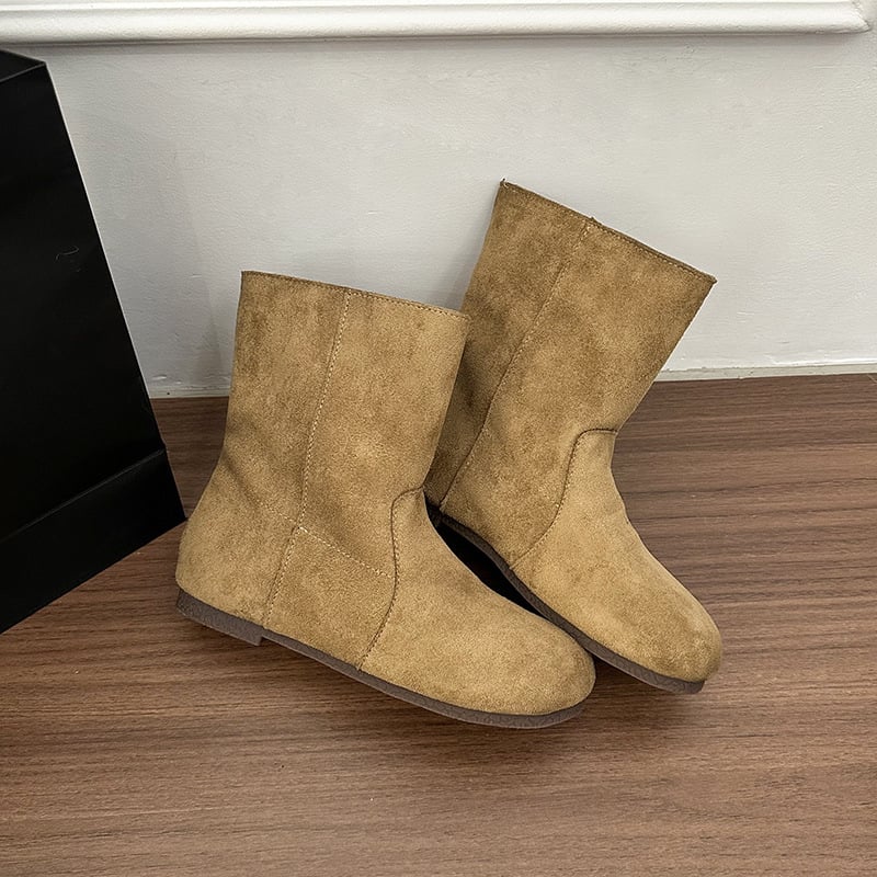 Плоски ретро обувки в стил Birkenstock за жени, къси ботуши с вътрешно повдигане, кръгла носка, ботуши Мартин, визуално издължаващ силует, западен каубойски стил