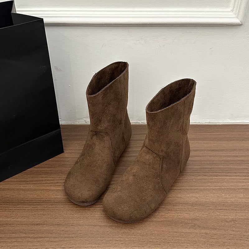 Плоски ретро обувки в стил Birkenstock за жени, къси ботуши с вътрешно повдигане, кръгла носка, ботуши Мартин, визуално издължаващ силует, западен каубойски стил