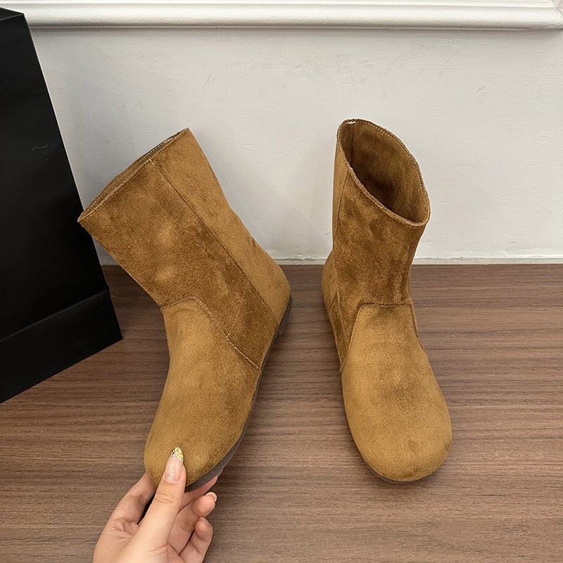 Плоски ретро обувки в стил Birkenstock за жени, къси ботуши с вътрешно повдигане, кръгла носка, ботуши Мартин, визуално издължаващ силует, западен каубойски стил