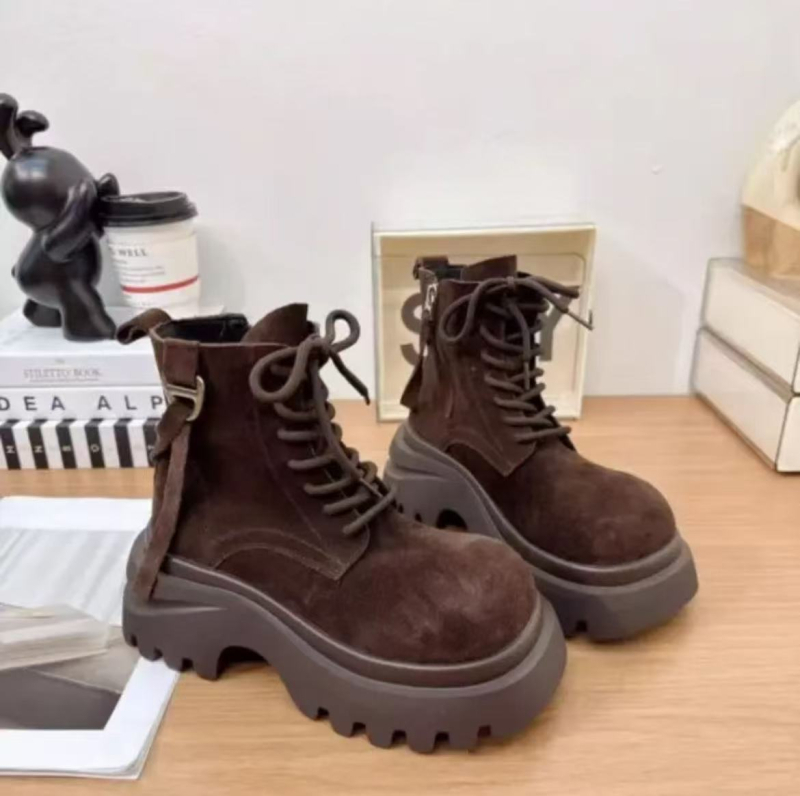 Cizme Martin pentru femei, din piele sintetică mată, talpă groasă, stil britanic retro, vârf rotund, fermoar pe lateral, botine scurte de tip motociclist