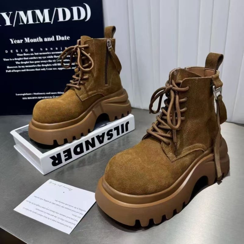 Cizme Martin pentru femei, din piele sintetică mată, talpă groasă, stil britanic retro, vârf rotund, fermoar pe lateral, botine scurte de tip motociclist