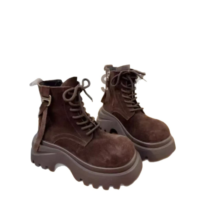 Cizme Martin pentru femei, din piele sintetică mată, talpă groasă, stil britanic retro, vârf rotund, fermoar pe lateral, botine scurte de tip motociclist