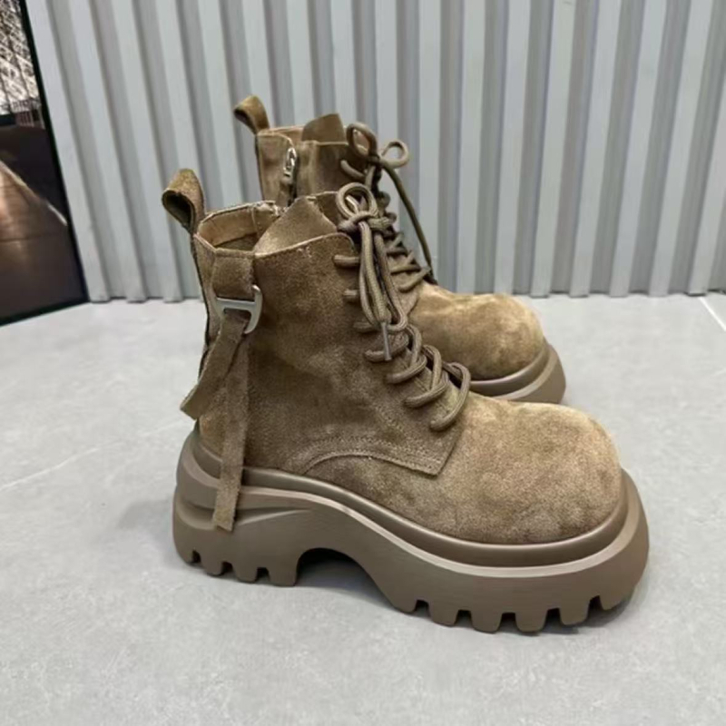 Cizme Martin pentru femei, din piele sintetică mată, talpă groasă, stil britanic retro, vârf rotund, fermoar pe lateral, botine scurte de tip motociclist