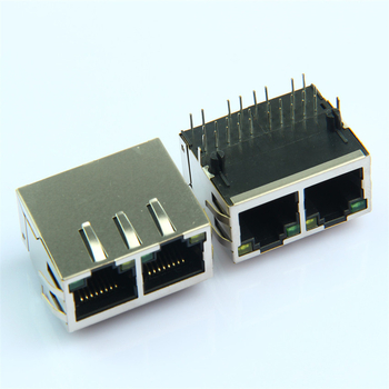 RJ45 двупортов мрежов конектор с LED, интегриран трансформаторен филтър, гигабитов 10P10C