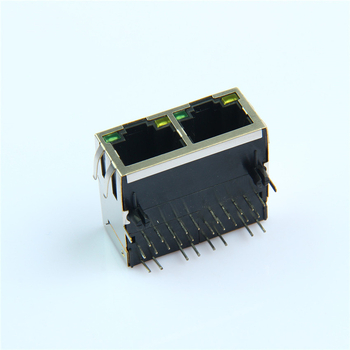 RJ45 двупортов мрежов конектор с LED, интегриран трансформаторен филтър, гигабитов 10P10C