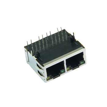 RJ45 двупортов мрежов конектор с LED, интегриран трансформаторен филтър, гигабитов 10P10C