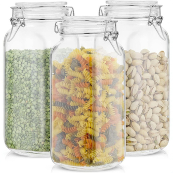 Átlátszó üveg lezárócsattal, teák és élelmiszerek tárolására, készlet 2200 ml + 1500 ml × 2, négyzet- és kerek formájú