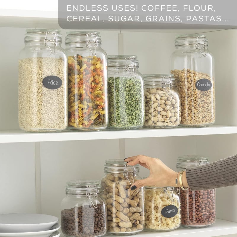 Átlátszó üveg lezárócsattal, teák és élelmiszerek tárolására, készlet 2200 ml + 1500 ml × 2, négyzet- és kerek formájú
