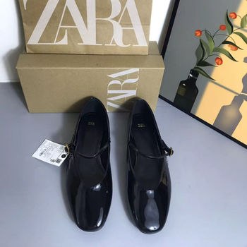 ZA női Mary Jane lapos balerina cipő piros patent bőrben, 2024 tavasz