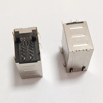 2x1 RJ45 мрежов конектор с интегриран филтър, екраниран и осветен, 100 Mbps / 1 Gbps