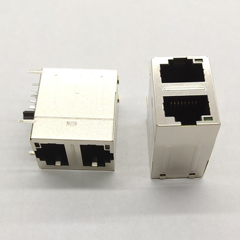 2x1 RJ45 мрежов конектор с интегриран филтър, екраниран и осветен, 100 Mbps / 1 Gbps