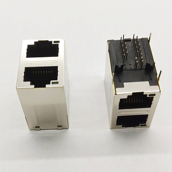 2x1 RJ45 мрежов конектор с интегриран филтър, екраниран и осветен, 100 Mbps / 1 Gbps