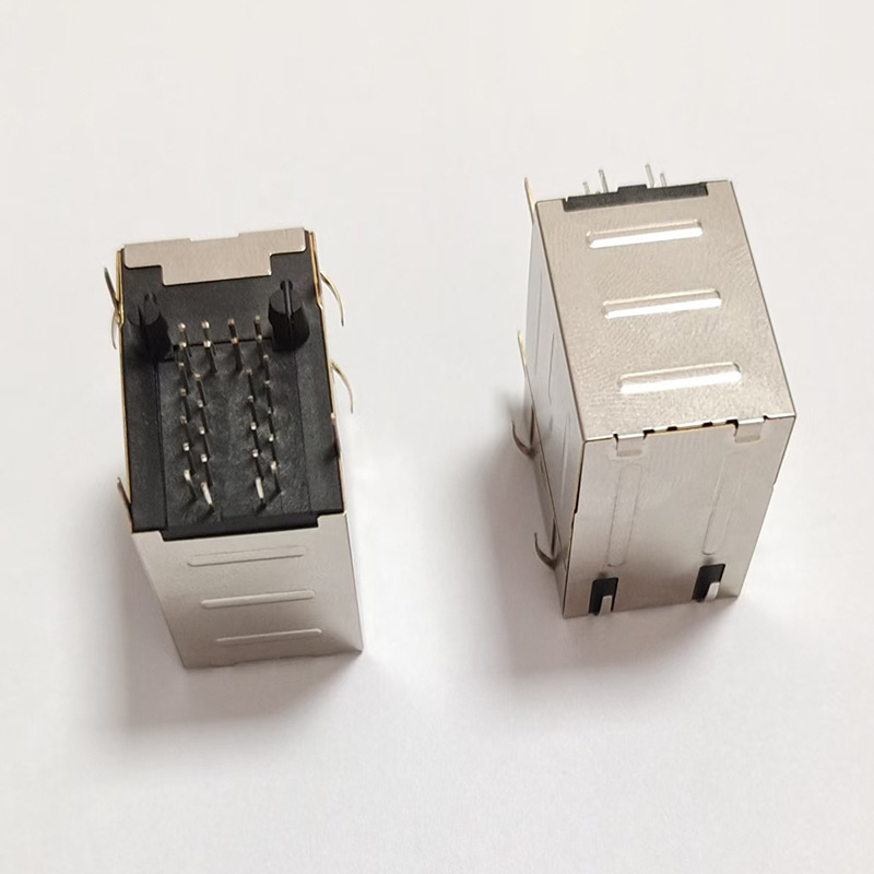 2x1 RJ45 мрежов конектор с интегриран филтър, екраниран и осветен, 100 Mbps / 1 Gbps