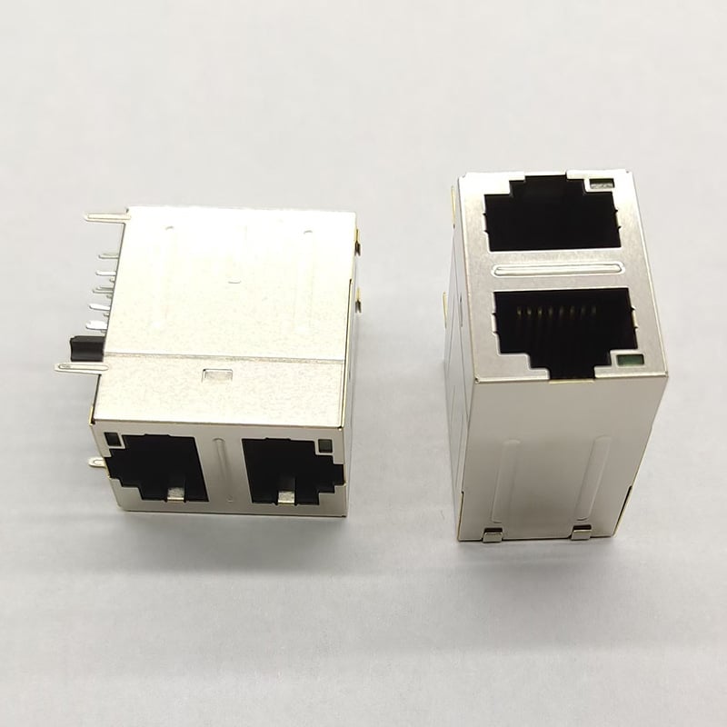 2x1 RJ45 мрежов конектор с интегриран филтър, екраниран и осветен, 100 Mbps / 1 Gbps