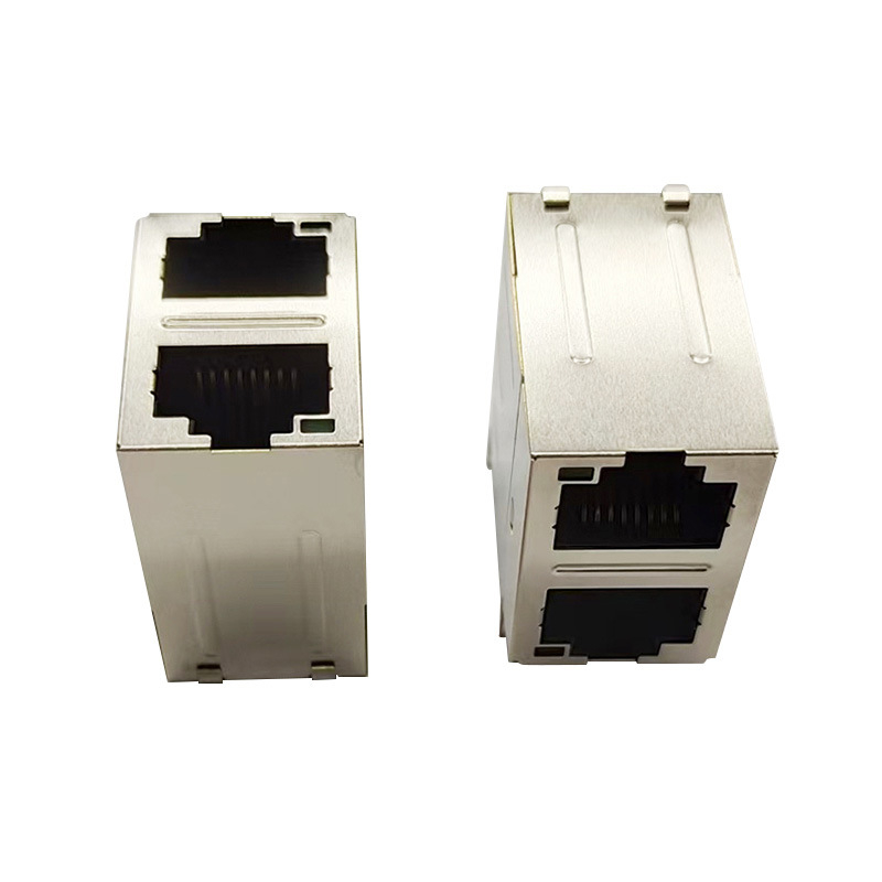 2x1 RJ45 мрежов конектор с интегриран филтър, екраниран и осветен, 100 Mbps / 1 Gbps