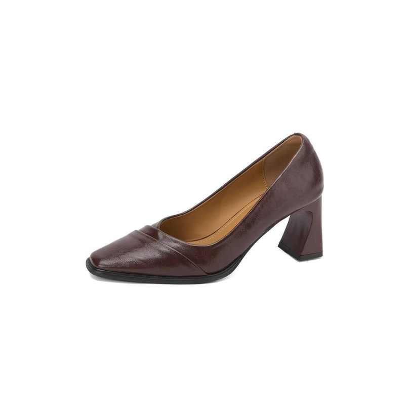 Női cipő négyszögletes orrú, vastag sarkú, slip-on, irodai viselet, retro stílus, 2026 tavasz, kényelmes mindennapi viselés