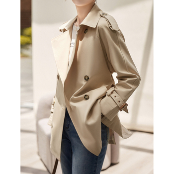Ženski trench coat srednje duljine za proljeće i jesen, elegantan kroj, pamuk smjesa, dvostruko kopčanje