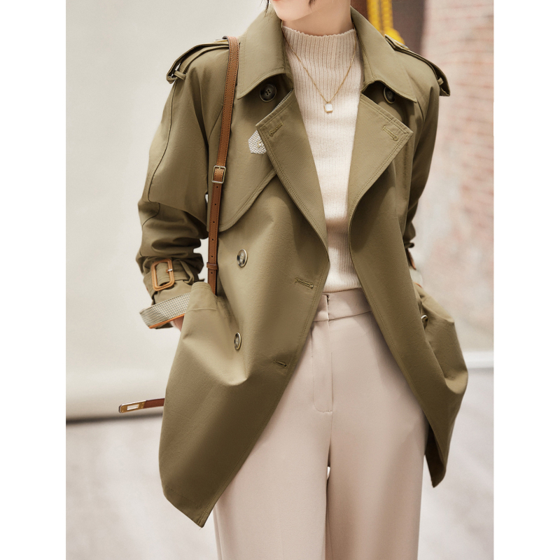 Ženski trench coat srednje duljine za proljeće i jesen, elegantan kroj, pamuk smjesa, dvostruko kopčanje