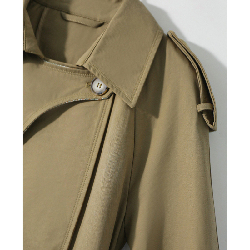 Ženski trench coat srednje duljine za proljeće i jesen, elegantan kroj, pamuk smjesa, dvostruko kopčanje