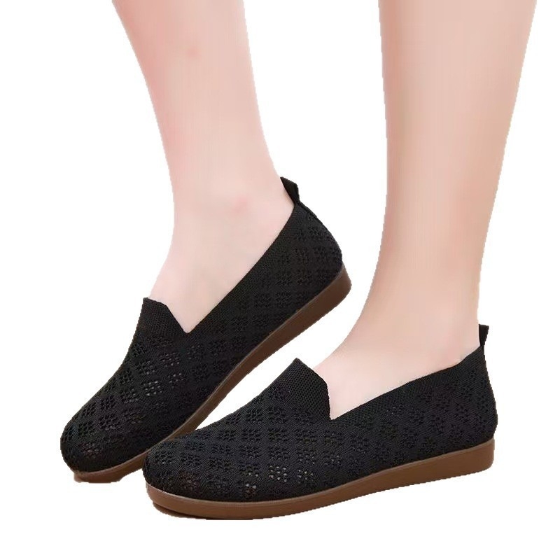 Női hálószemű mokaszín cipő, kényelmes és lélegző, slip-on lapos talppal és csúszásmentes talppal