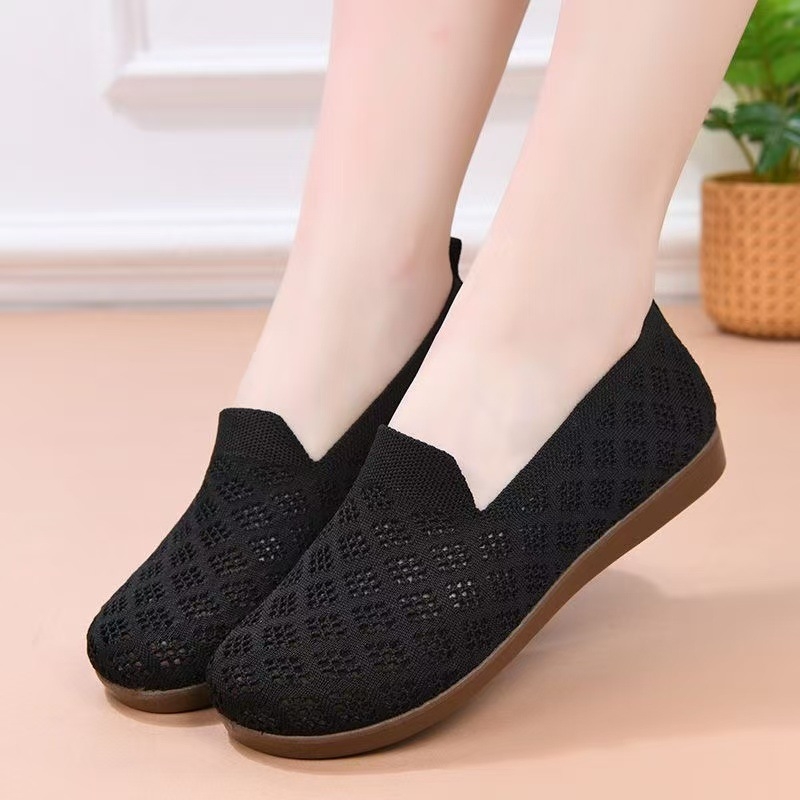 Női hálószemű mokaszín cipő, kényelmes és lélegző, slip-on lapos talppal és csúszásmentes talppal