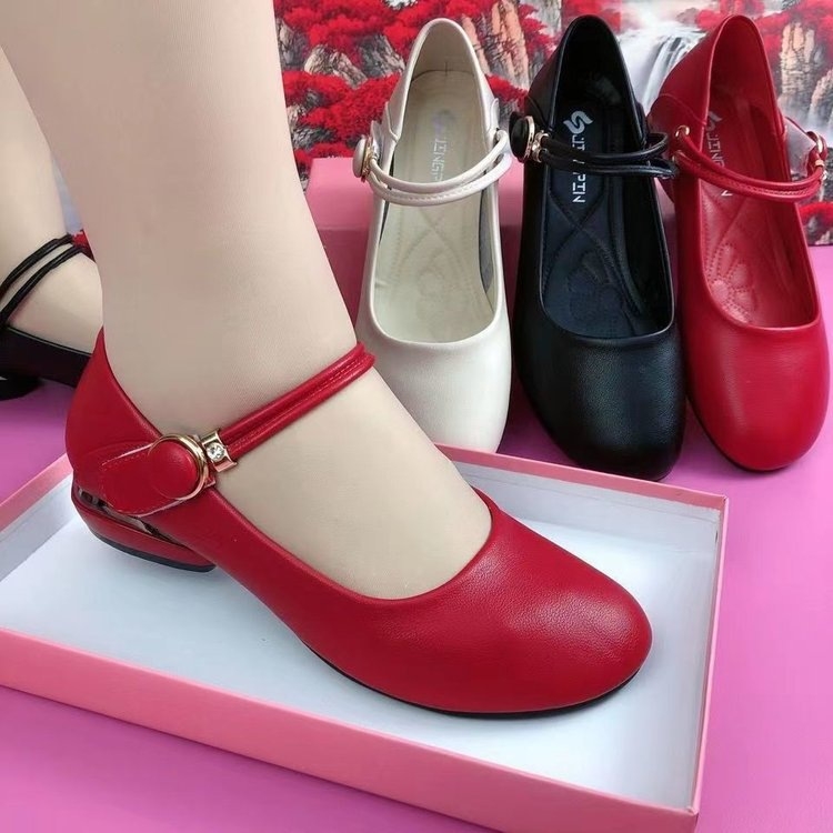 Дамски обувки с нисък ток и мека подметка, кръгла пръст, кожени ежедневни обувки за жени, PU горна част, casual стил, есен 2025