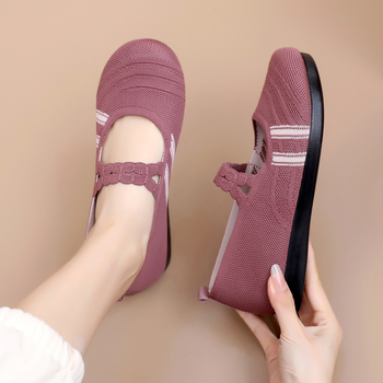 Дишащи обувки за жени с Flyknit горнище, равна подметка, леки и удобни за ежедневна употреба, обувки без връзки