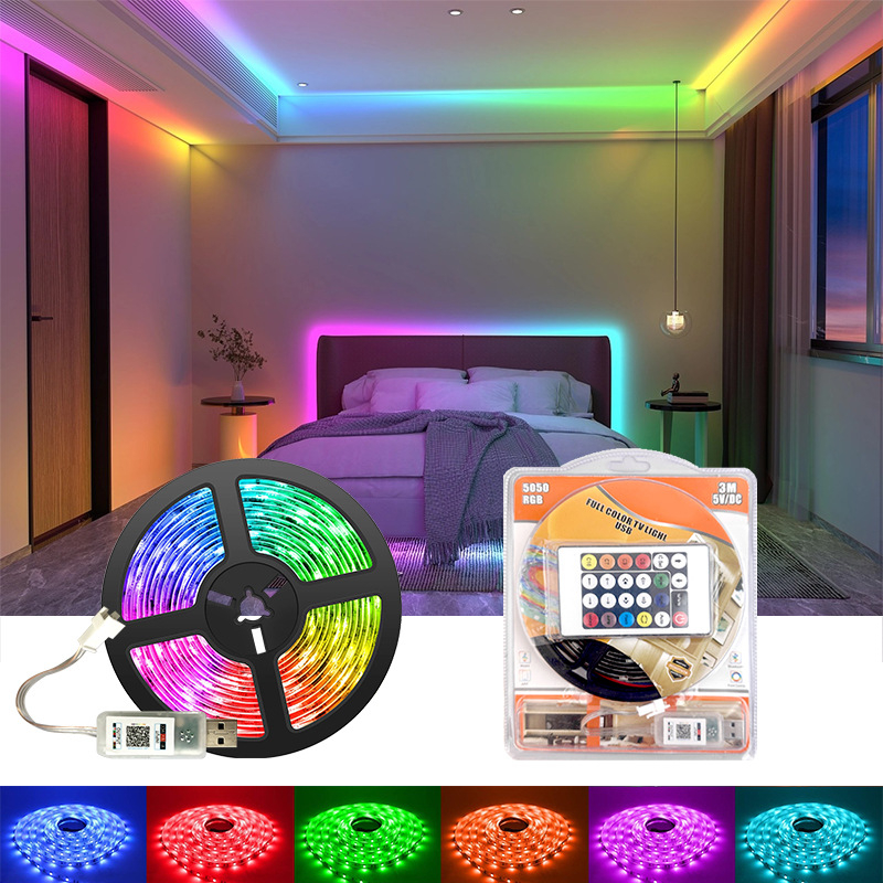 USB Bluetooth RGB LED trakasti set za gaming stol s ambijentalnim osvjetljenjem, 5050 LED, 5V niskog napona, kontrola aplikacijom/IR, 24 tipki za ambijentalno osvjetljenje