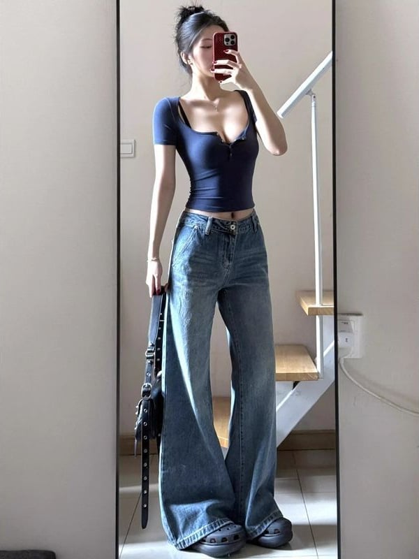 Ženski uski crop top kratkih rukava s poluotvorenim ovratnikom, jednobojna boja, visok struk, otkriva trbuh, ljeto 2025 izdanje