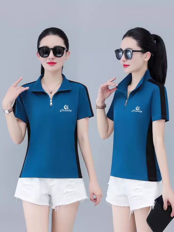 Ženska tanka majica s kratkim rukavima, 2026 ljetni stil, Ice Silk materijal, labav kroj, stojeći ovratnik, casual top