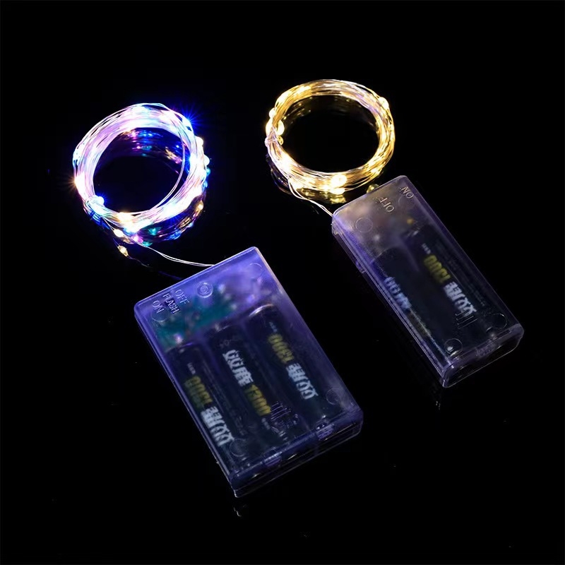 LED rézdrótos füzér akkumulátortartóval (2AA/3AA), karácsonyi dekoráció hálószobához vagy kollégiumhoz, IP43 vízálló atmoszferikus világítás