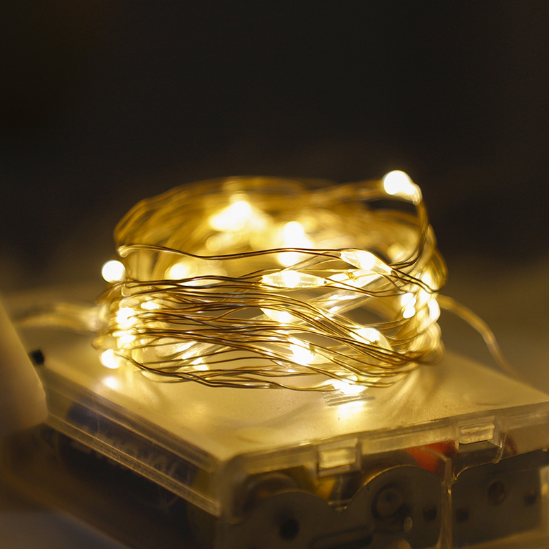 LED rézdrótos füzér akkumulátortartóval (2AA/3AA), karácsonyi dekoráció hálószobához vagy kollégiumhoz, IP43 vízálló atmoszferikus világítás