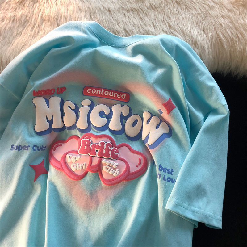 Oversize ženski T-shirt s kratkim rukavima, Milk Silk, anime print, okrugli izrez, ležerni kroj, casual top, ljeto 2025